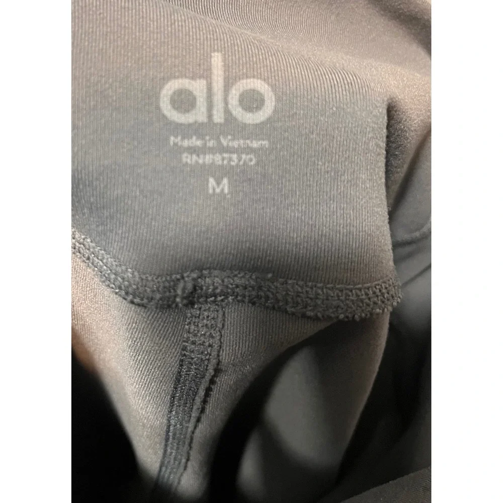 Alo Yoga Moto Leggings Anthracite Grey High Waist Mesh‎ Glossy Panels Womens Med